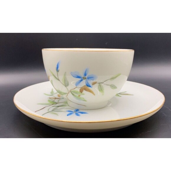 Vintage J P Limoges France Teacup Saucer Gold Trim Blue Flowers Replacement - Picture 2 of 8